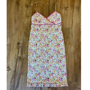 Vintage Paradox orange/pink floral midi dress